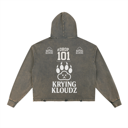 Vintage Washed Frayed-Hem Hoodie