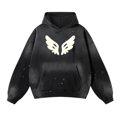 Vintage Washed Frayed Fleece Hoodie