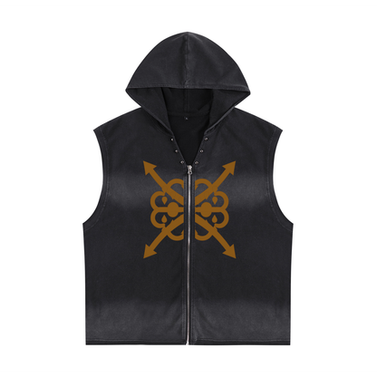 Vintage Washed Zip-Up Hooded Tank Top