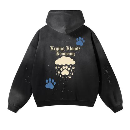 Vintage Washed Frayed Fleece Hoodie