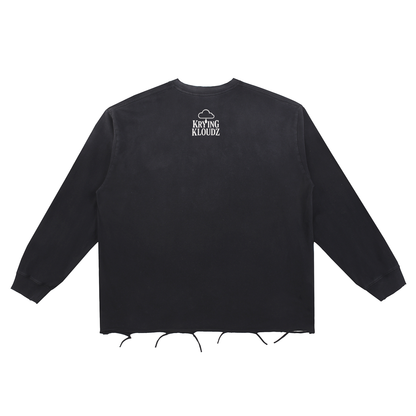 Snow Wash Raw Edge Cotton T-Shirt