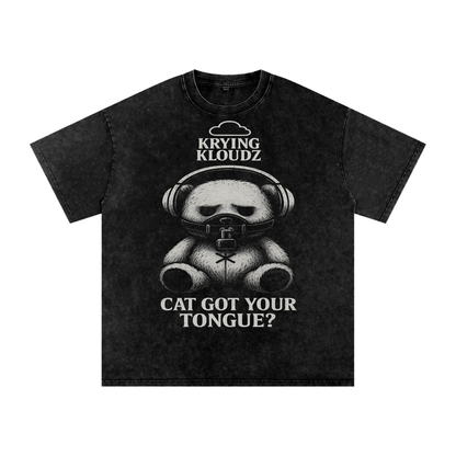 Acid Wash Oversize T-Shirt !Cats Got Your Tongue!