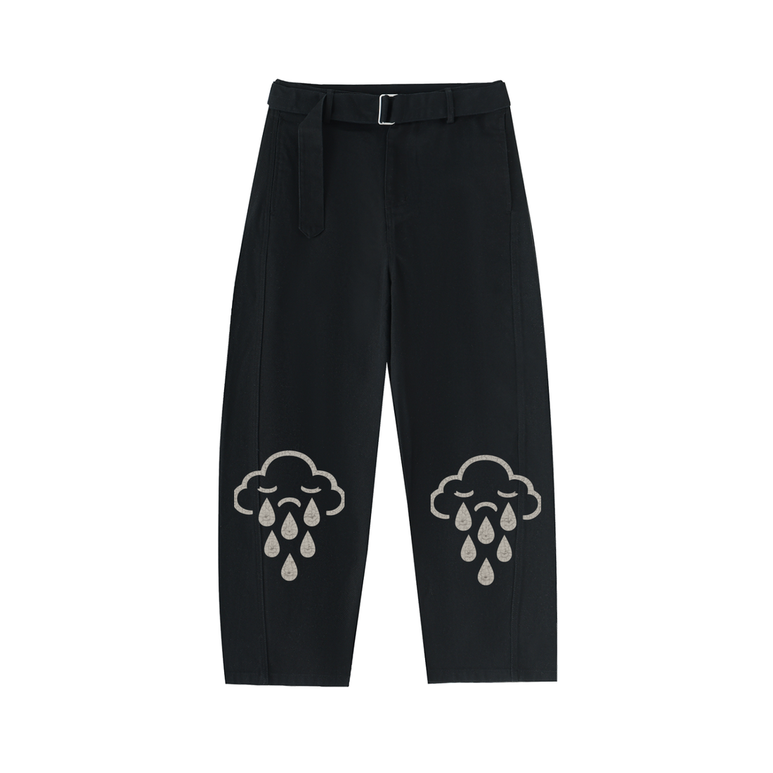 Twisted-Seam Belted Curved-Blade Pants