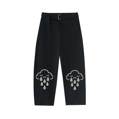 Twisted-Seam Belted Curved-Blade Pants