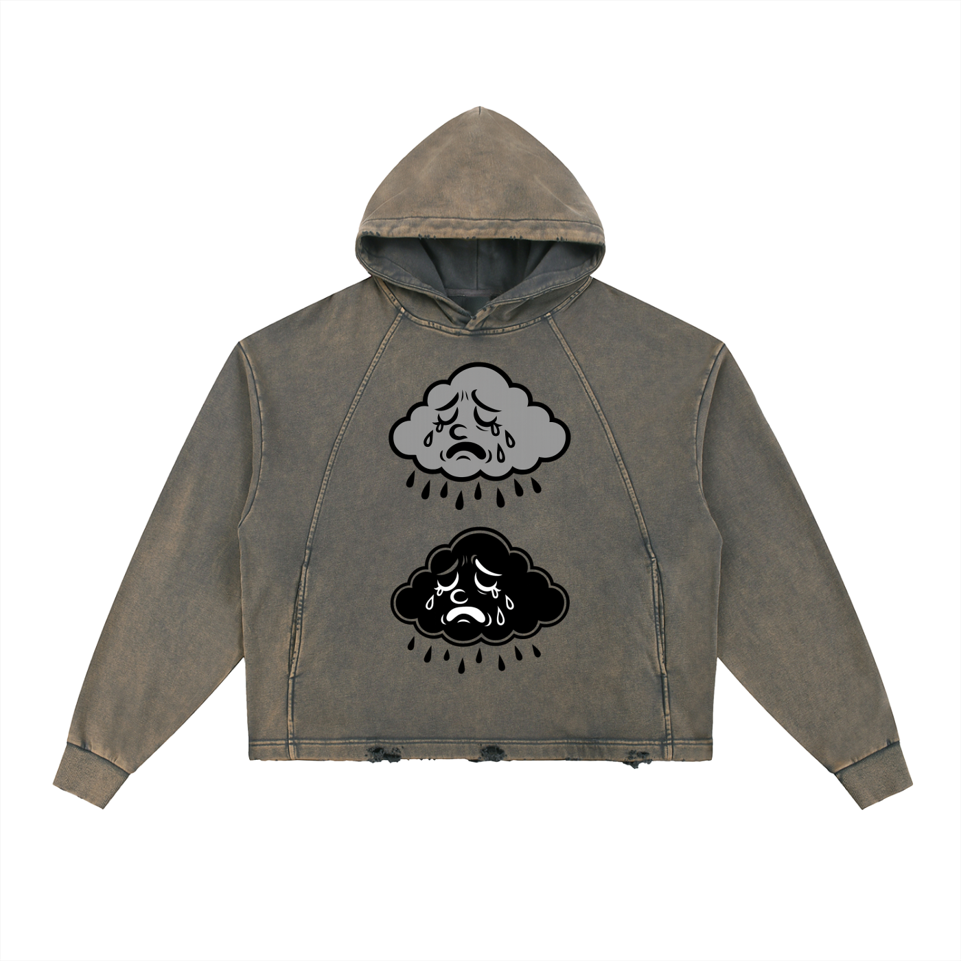 Vintage Washed Frayed-Hem Hoodie