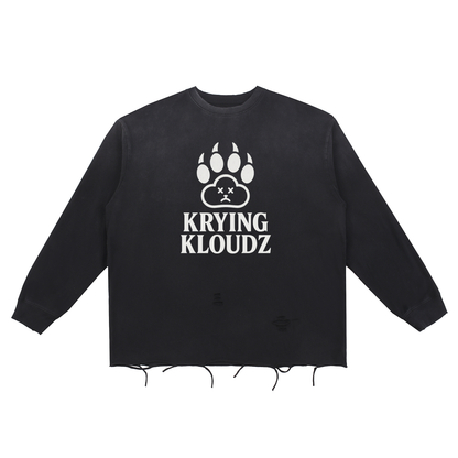Snow Wash Raw Edge Cotton T-Shirt
