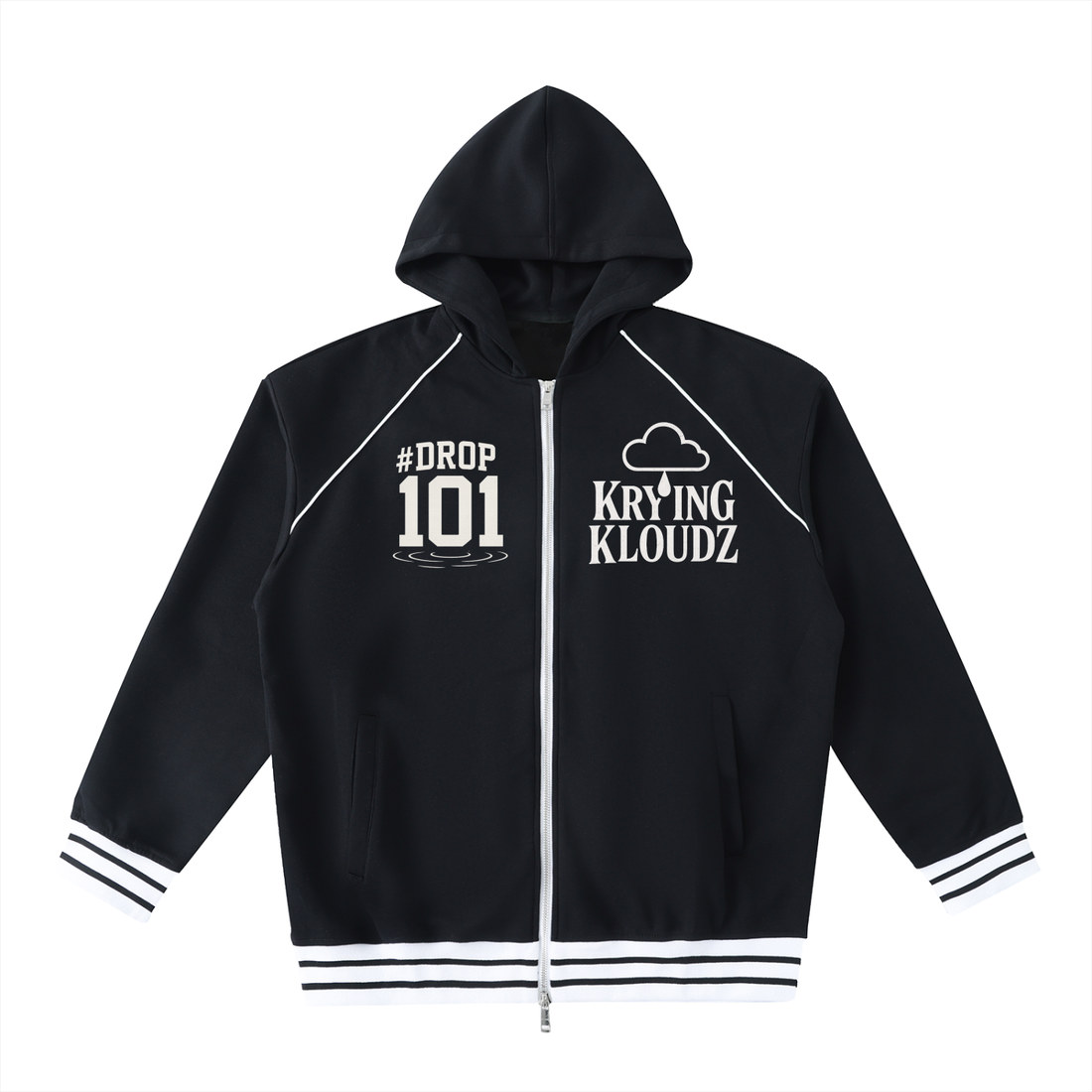 Striped Trim Zip-Up Hoodie