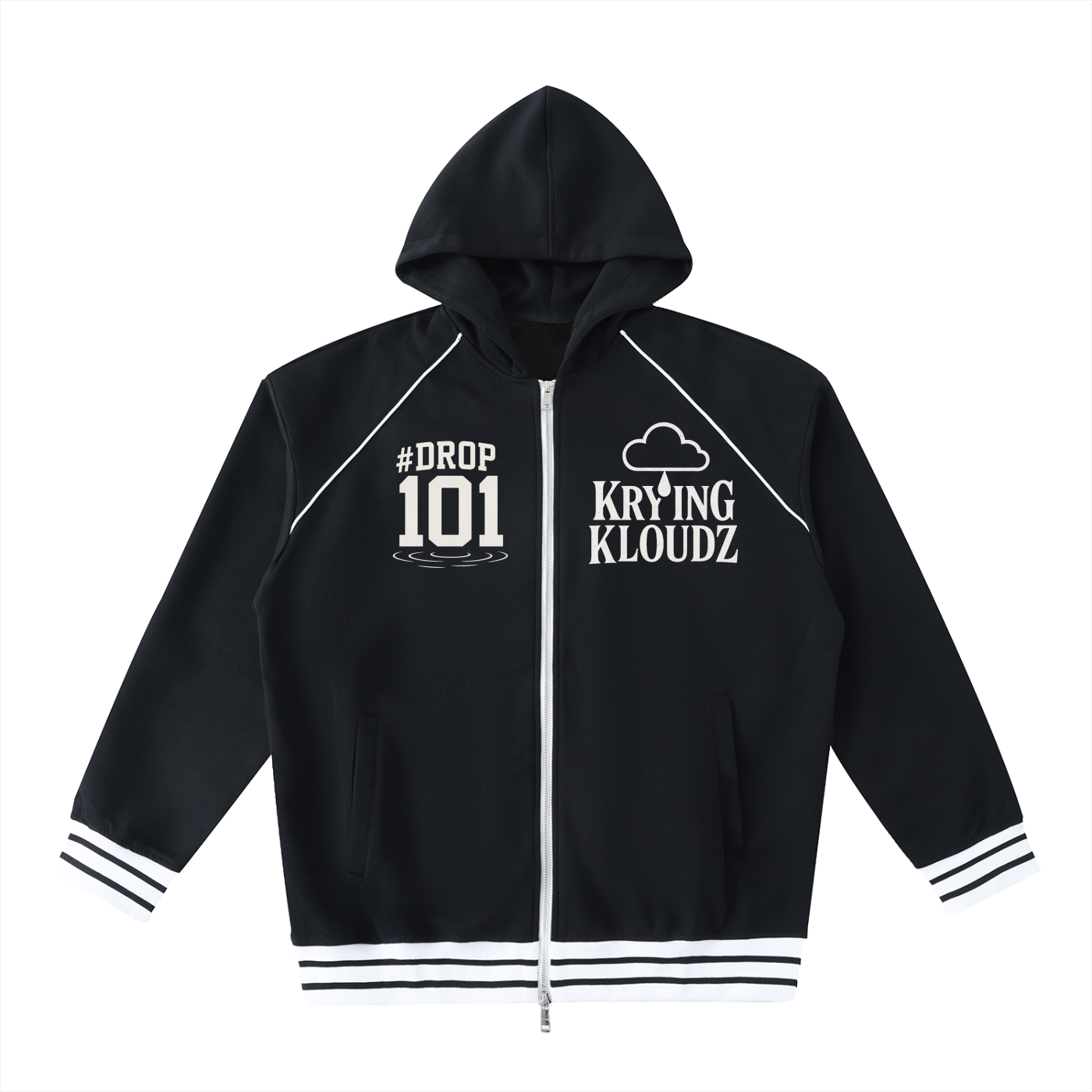 Striped Trim Zip-Up Hoodie