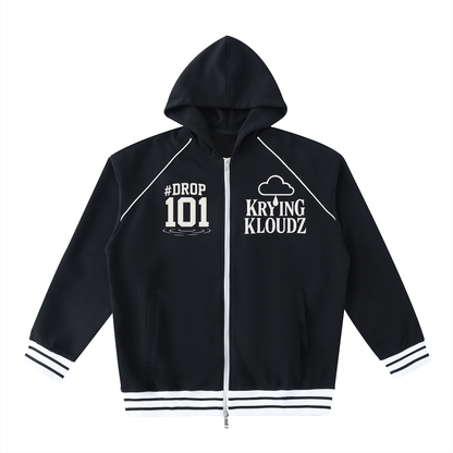 Striped Trim Zip-Up Hoodie